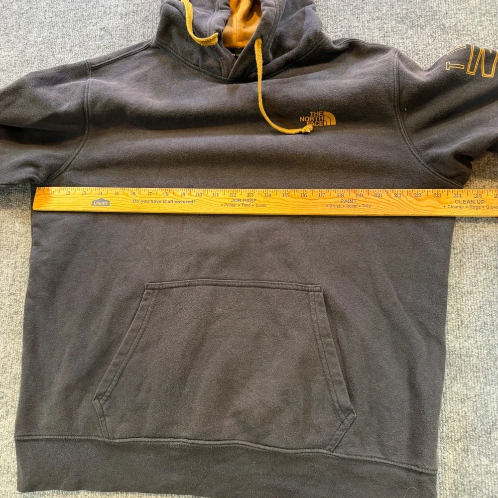 The North Face Mens Sleeve Logo Pullover Hoodie Grey Yellow Large